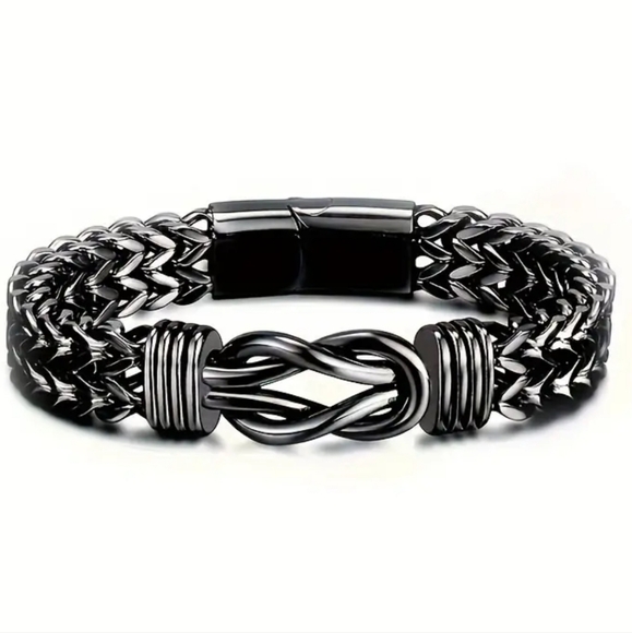New! MEN'S Black Powder Coated Stainless Steel Punk Link Bracelet. 7.75" - Picture 1 of 1